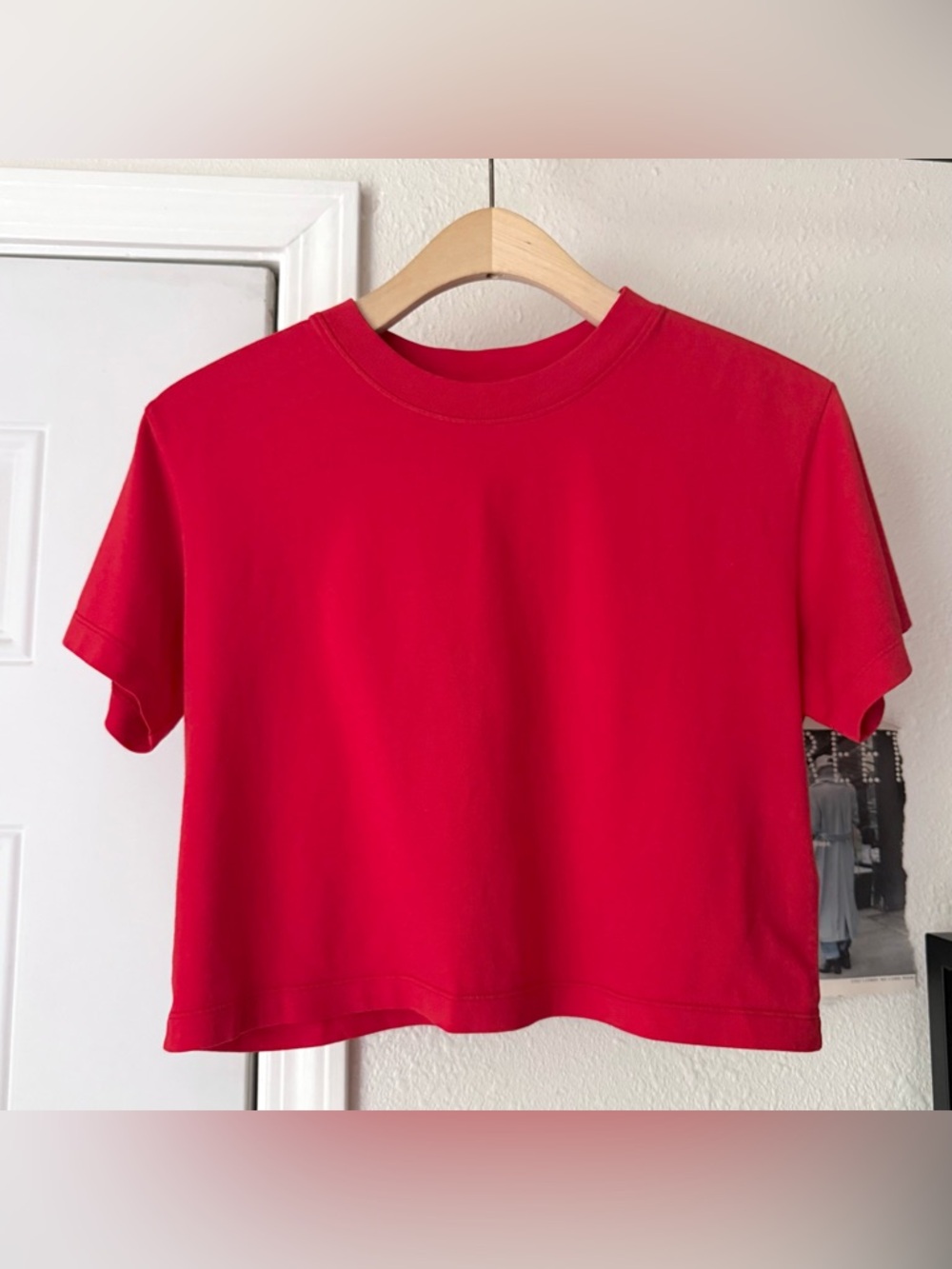 THIRTY YEARS red crew neck cotton boxy cropped short sleeve tee t-shirt